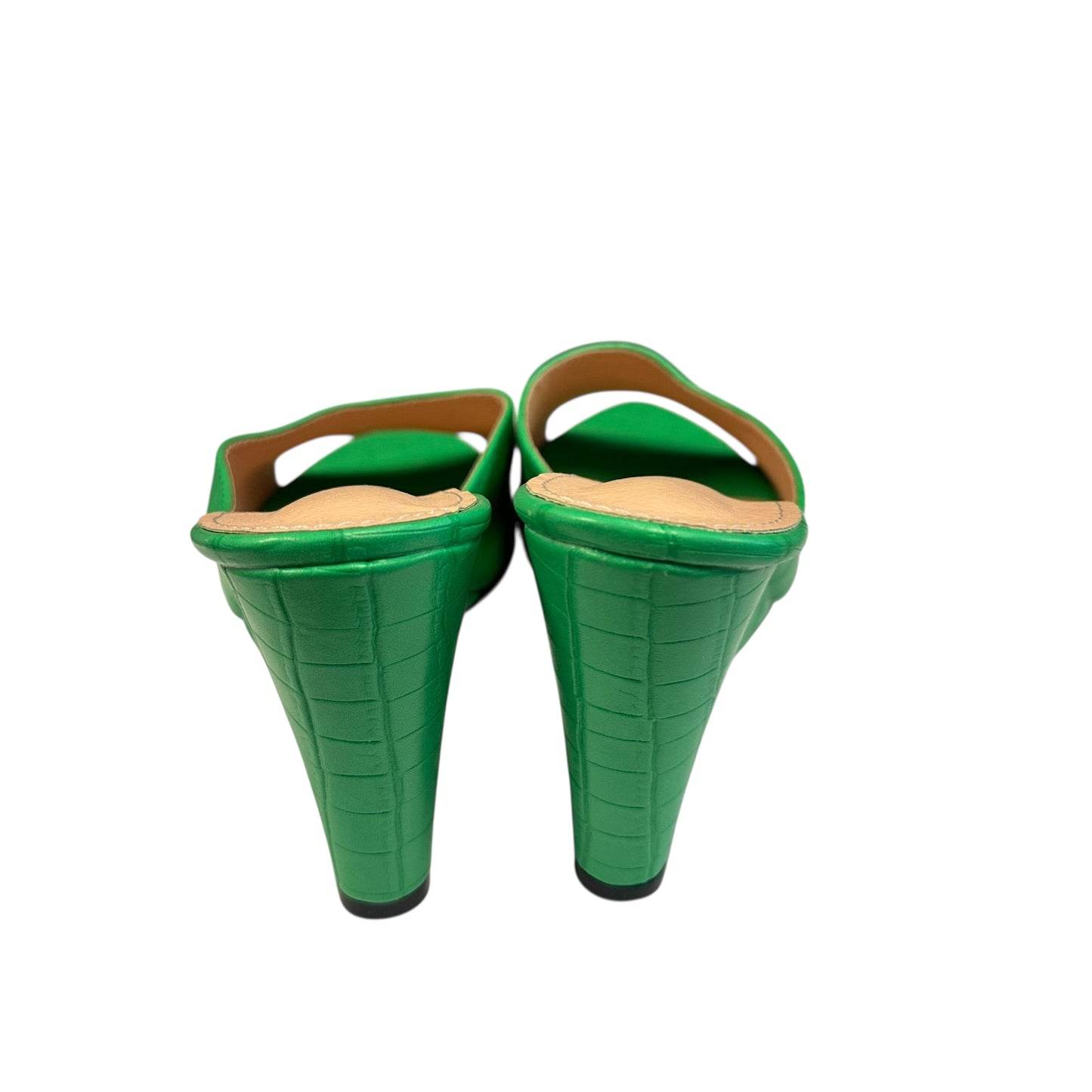 GREEN EMBOSSED FAUX LEATHER WEDGES 220 Sz 9
