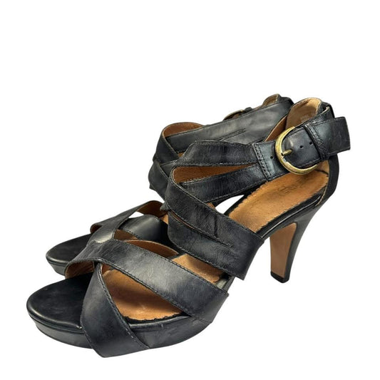INDIGO BY CLARKS BLACK LEATHER STRAPPY HEELS 217 Sz 9