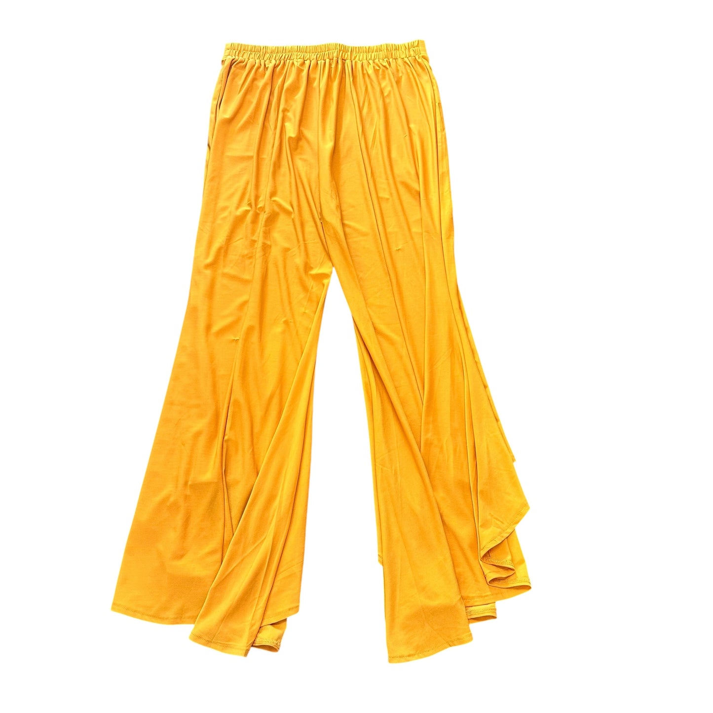 CRAZY TRAIN MUSTARD YELLOW HI LOW FLARE PULL ON PANTS 268 LARGE