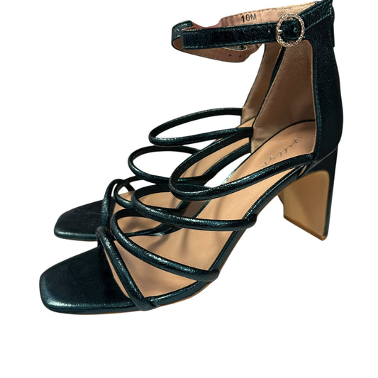 JELLIPOP GREEN METALLIC STRAPPY HEELS 100 NWOB Sz 10