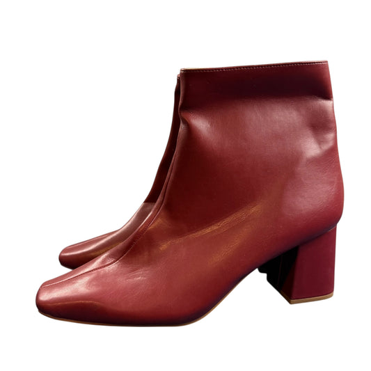 DARK RED FAUX LEATHER BOOTS CHUNKY HEEL 220 SZ 9