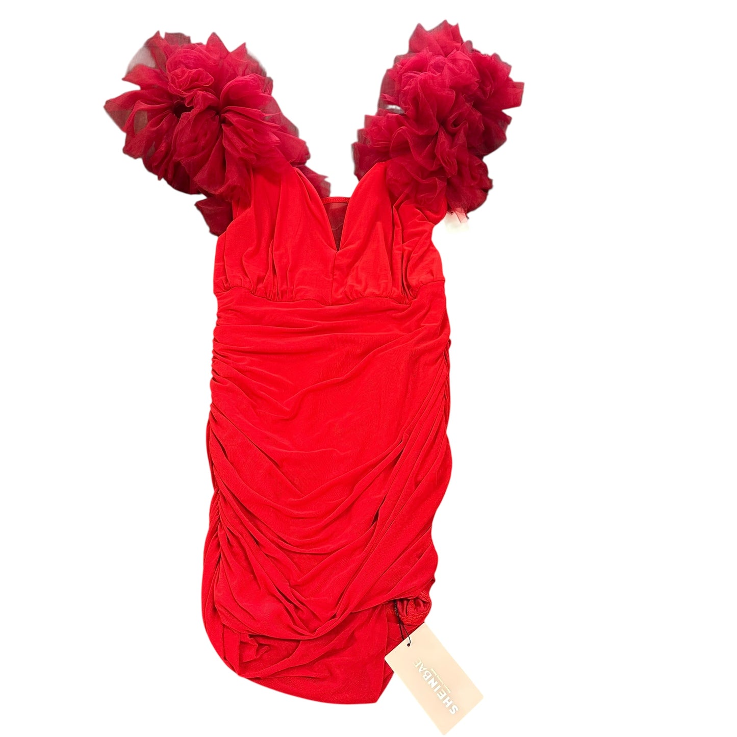 SHEIN RED RUCHED TULLE DRESS 100 NWT LARGE