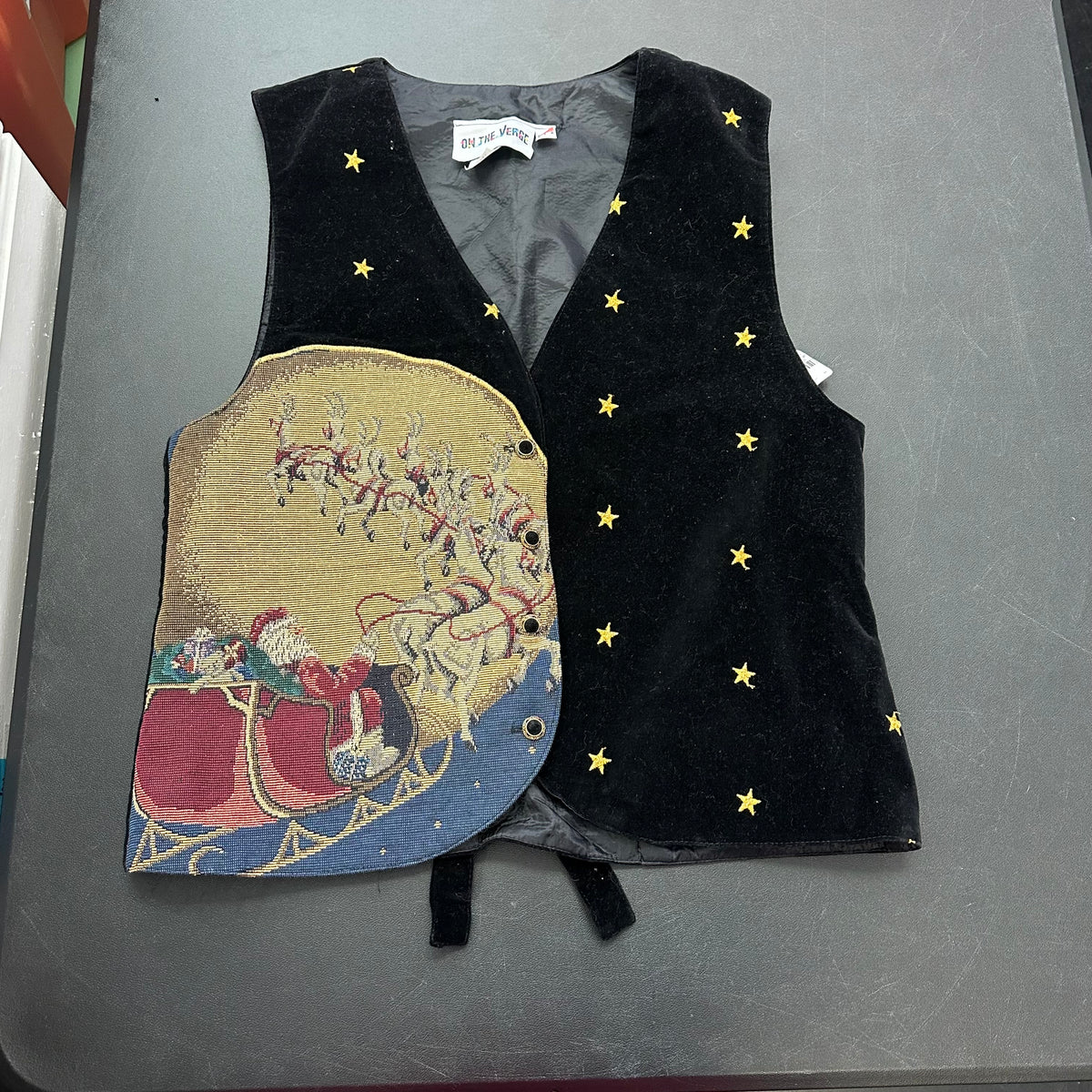 VINTAGE CRUSHED VELVET BLACK CHRISTMAS VEST 100 SMALL