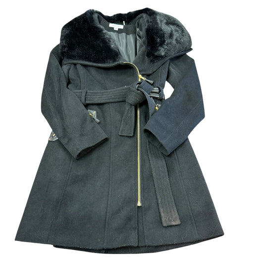 VIA SPIGA KATE BELTED BLACK FAUX FUR TRIM WOOL BLEND 100 MEDIUM