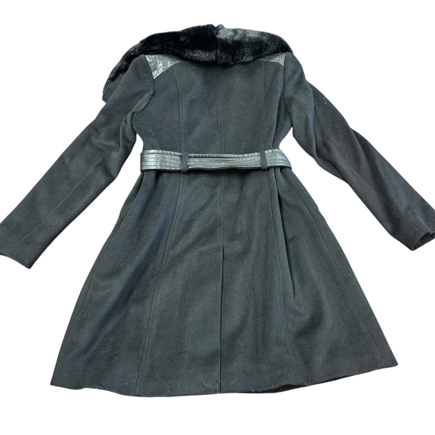 VIA SPIGA KATE BELTED BLACK FAUX FUR TRIM WOOL BLEND 100 MEDIUM