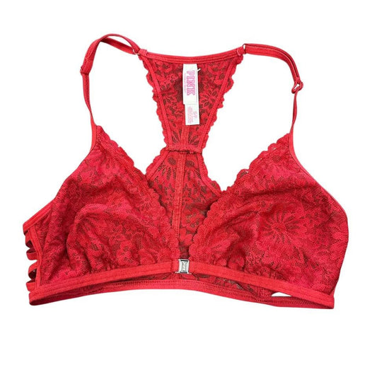 VS PINK RED LACE BRALETTE 27  SMALL