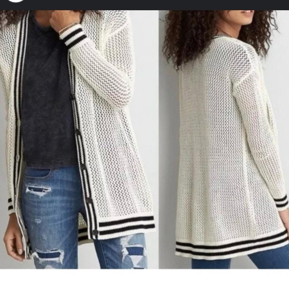 AMERICAN EAGLE BEIGE OPEN KNIT CARDIGAN 32 XS