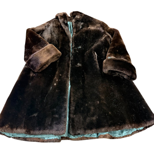 VINTAGE DARK BROWN FUR COAT LINED 100 MEDIUM