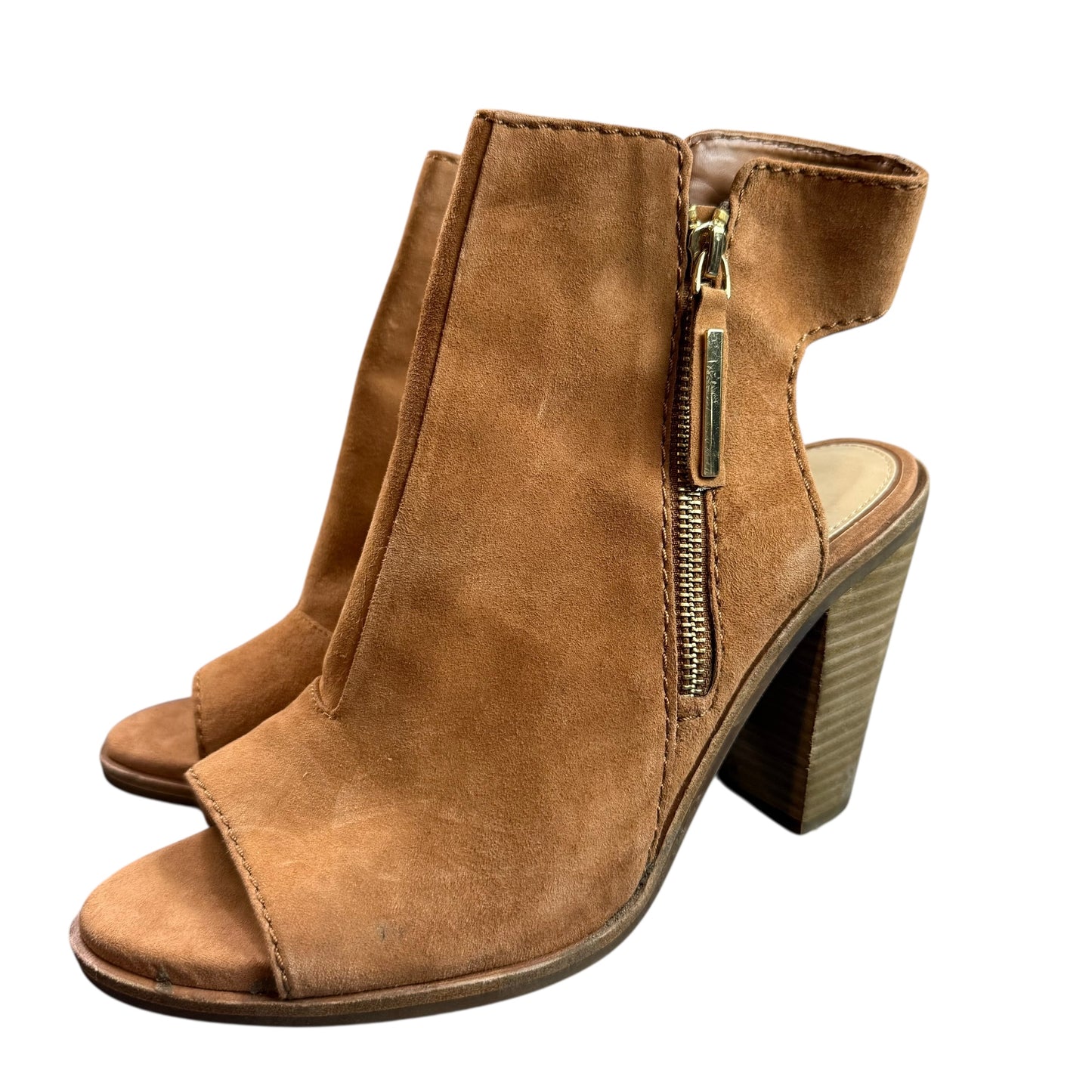GIANNI BINI XANDERR HAMPTON TAN PEEP TOE HEELS 26 SZ 9.5