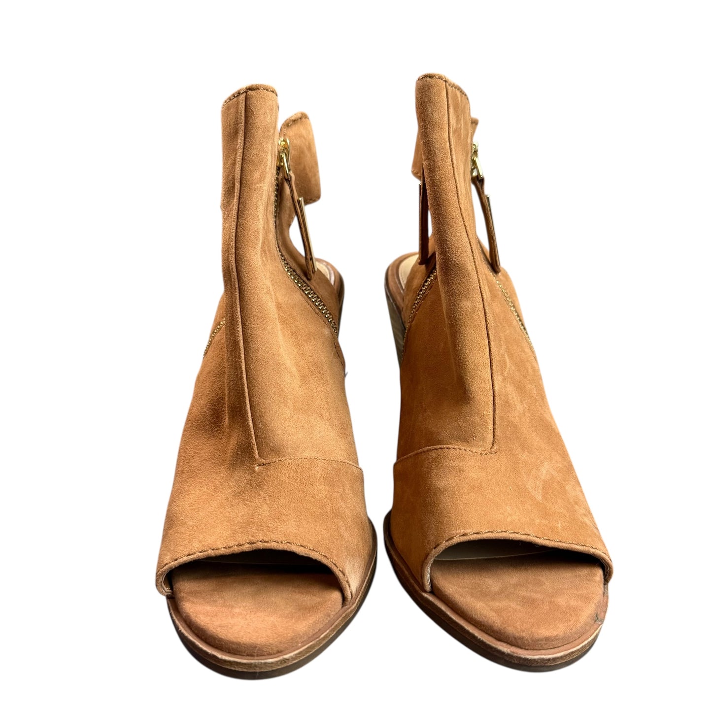 GIANNI BINI XANDERR HAMPTON TAN PEEP TOE HEELS 26 SZ 9.5