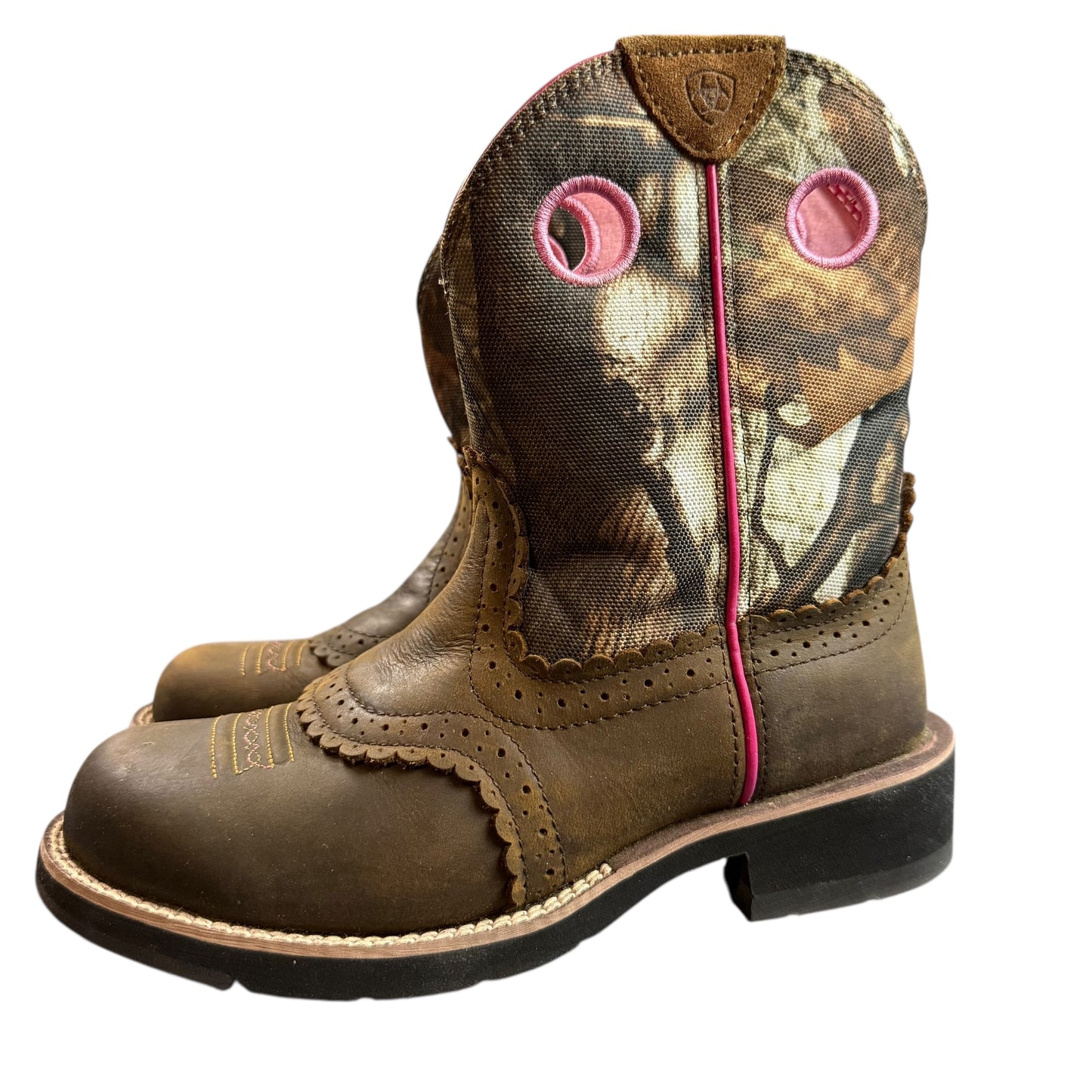 ARIAT FATBABY COWGIRL CAMO PINK BOOTS SZ 6.5