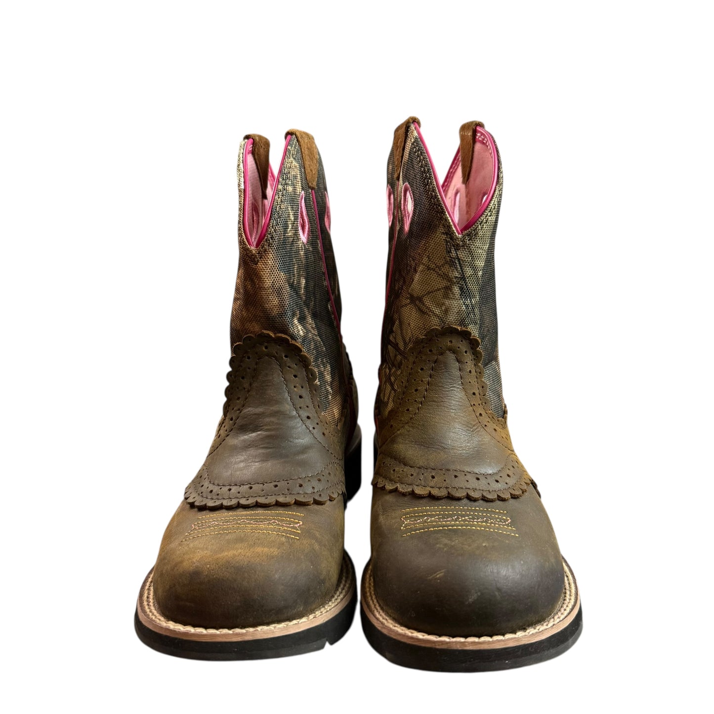 ARIAT FATBABY COWGIRL CAMO PINK BOOTS SZ 6.5