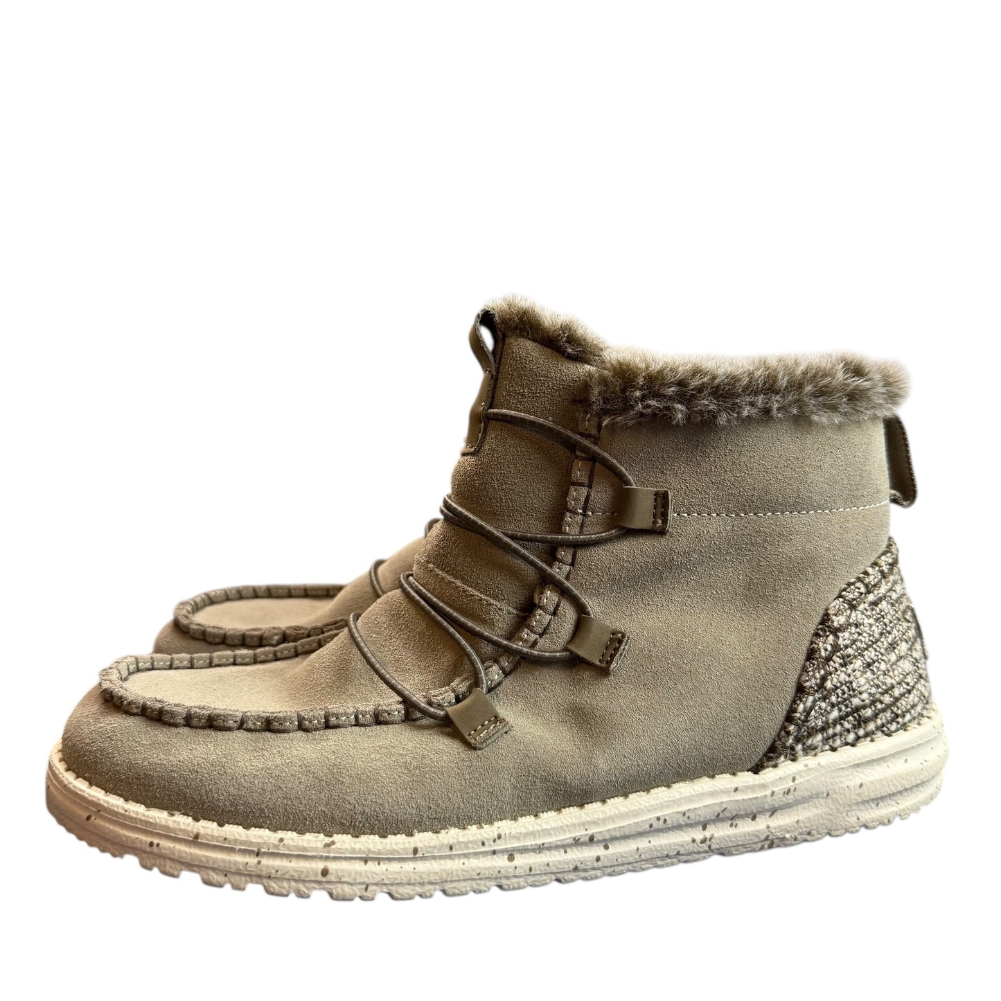 HEY DUDES LEA GREY BOOTIES FAUX FUR LINING 100 SZ 9