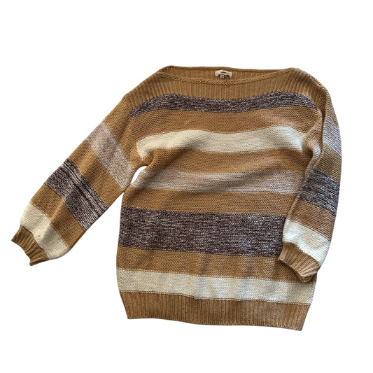 ENTRO MUSTARD YELLOW CREAM BROWN KNIT SWEATER 114  SMALL