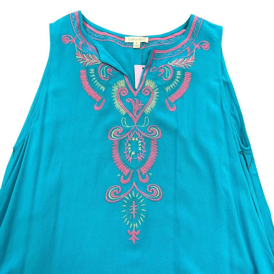 COTTON BLEU GAUZE POM DRESS 100 NWOT SMALL