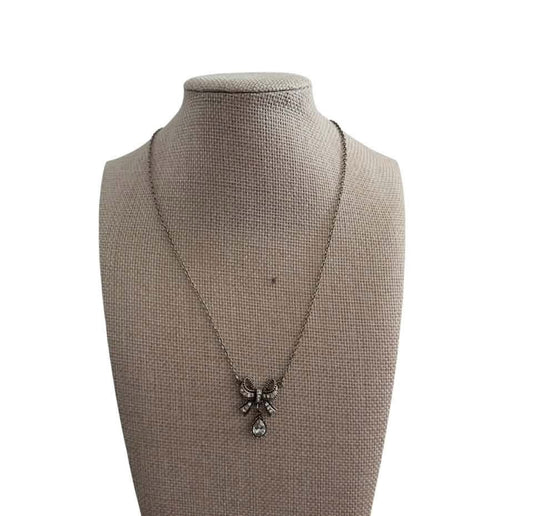 SILVER NECKLACE RHINESTONE BOW 257