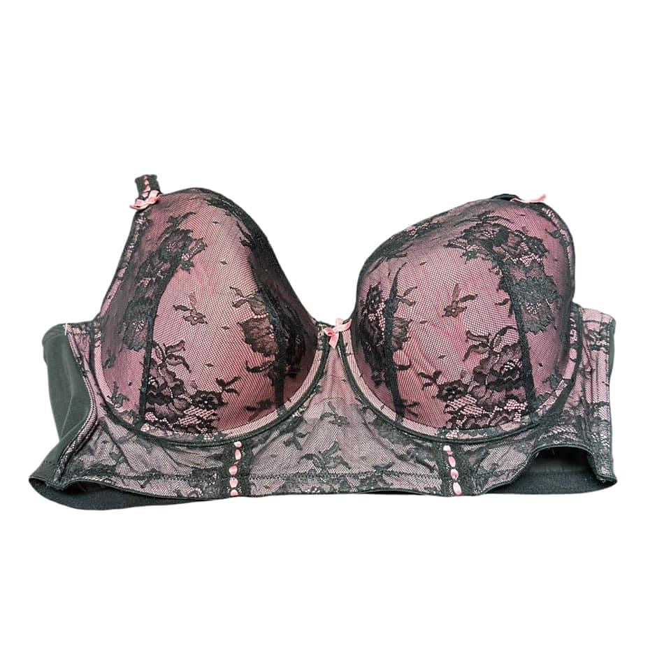 CACIQUE BLACK PINK LACE BRA 132  46DD