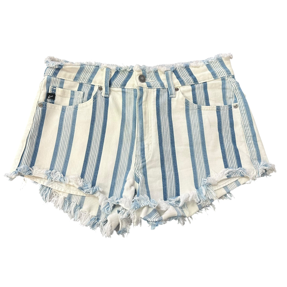 KANCAN BLUE WHITE STRIPED DENIM SHORTS 143 LARGE - best fits 6/8