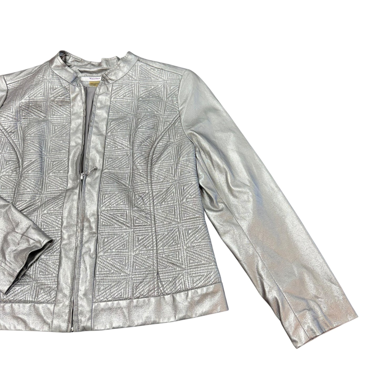 TANJAY SILVER EMBROIDERED FULL ZIP JACKET 84 SZ 10 PETITE