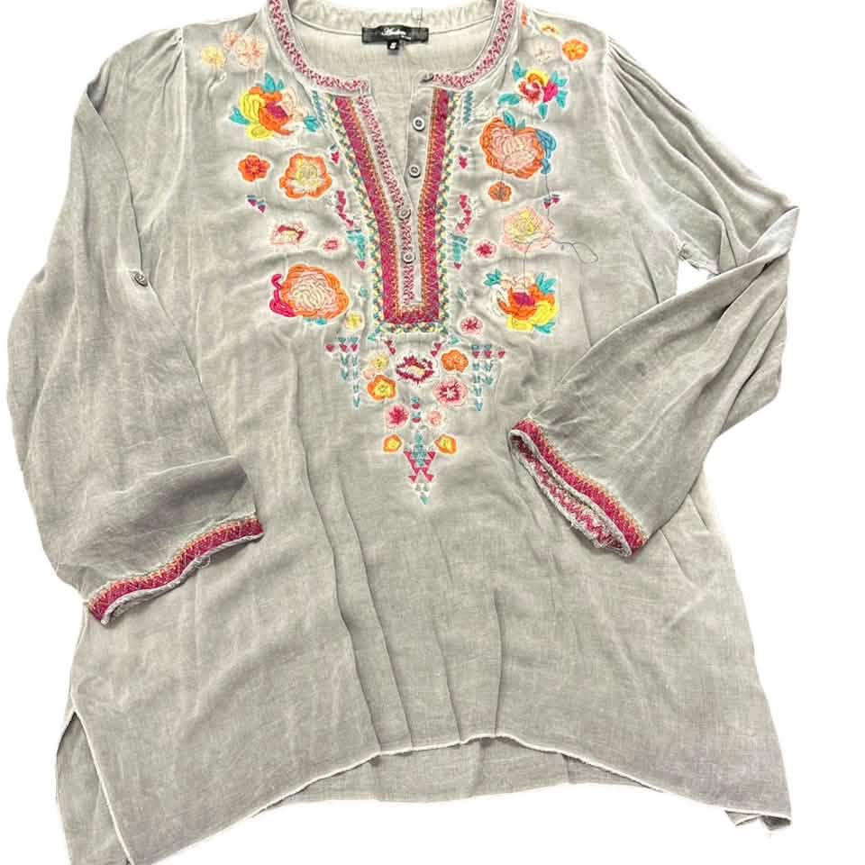 ANDREE GRAY EMBROIDERED BLOUSE 100 SMALL