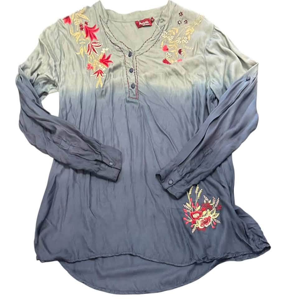 AVANI NAVY OMBRÉ EMBROIDERED TUNIC BLOUSE 100 LARGE