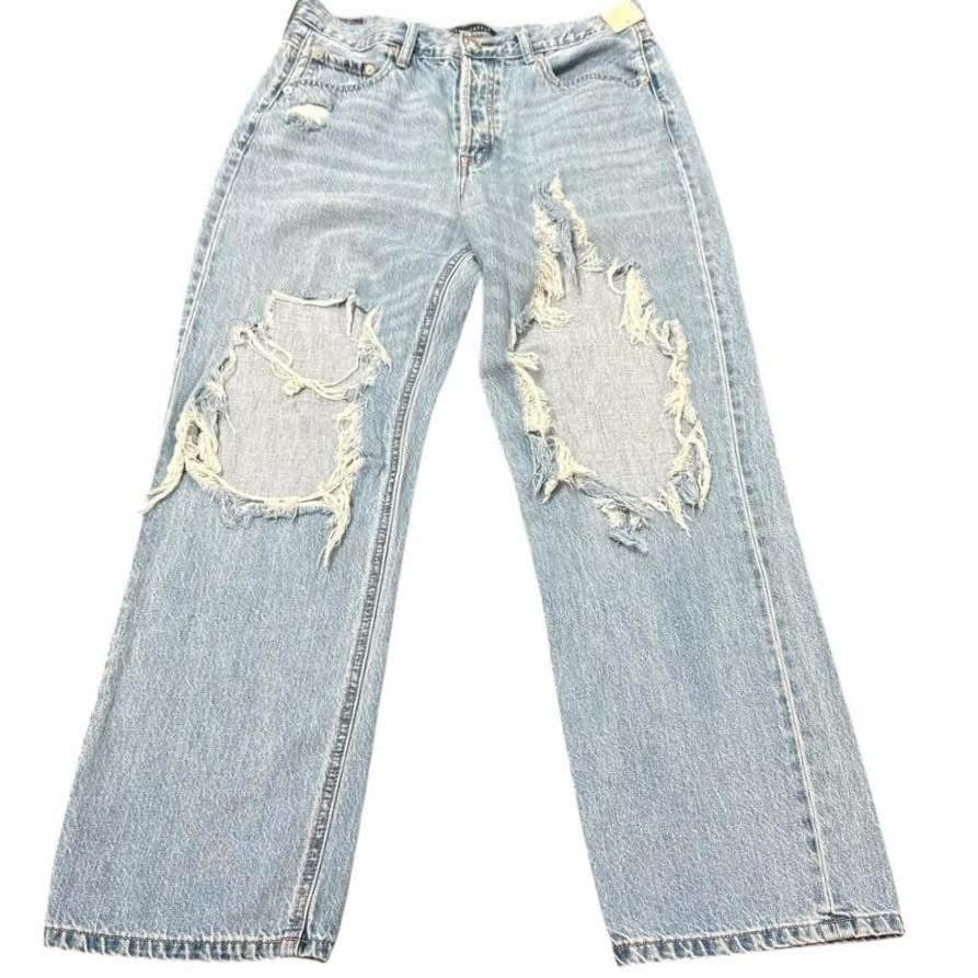 AEROPOSTALE 90s BAGGY DISTRESSED LIGHT WASH BLUE DENIM JEANS 153 Sz 10