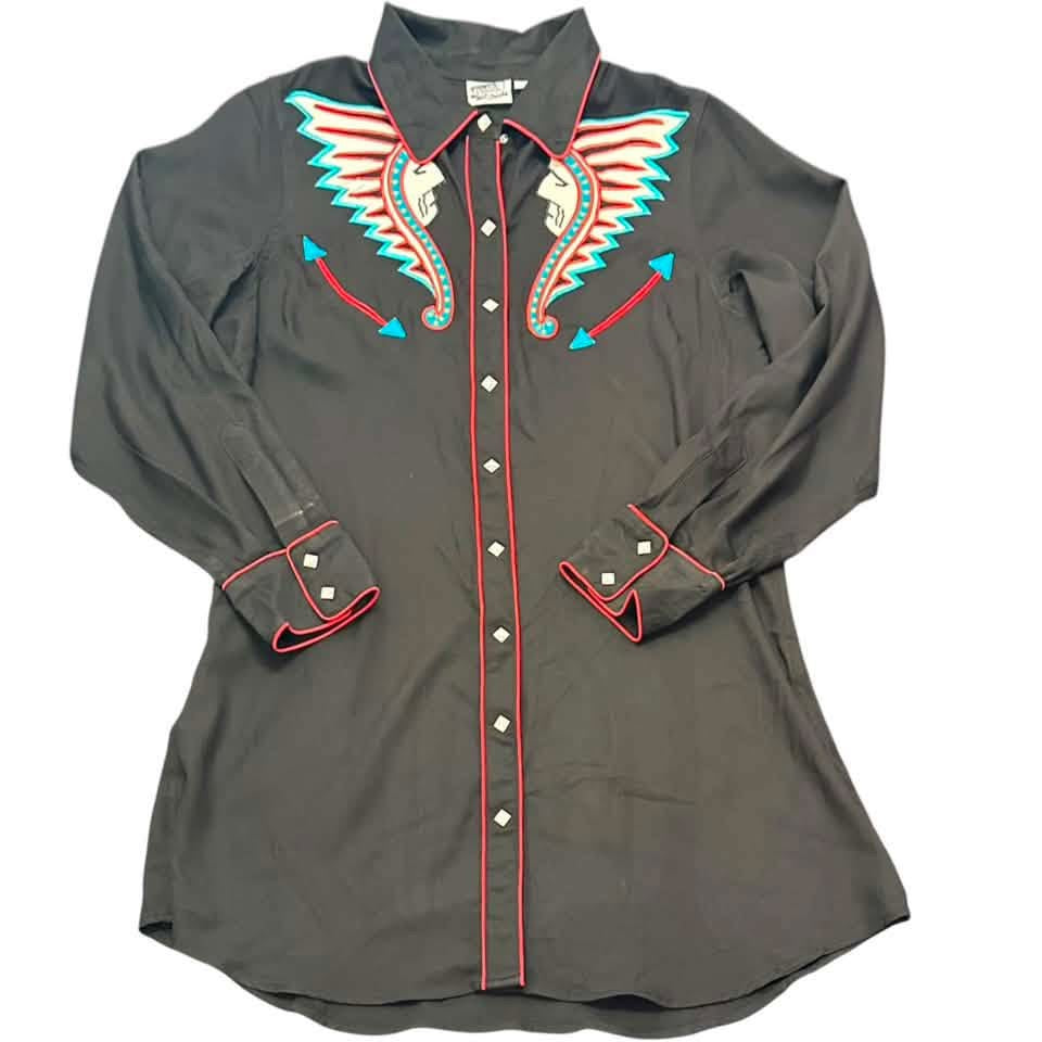 COWGIRL JUSTICE BLACK BUTTON UP DRESS 84 LARGE