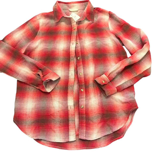 MISS LOVE FLANNEL BURGUNDY BEIGE BLOUSE 100 SMALL