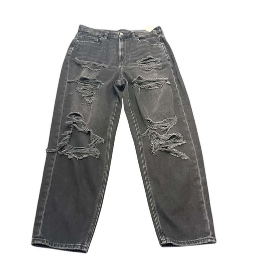 AMERICAN EAGLE RELAXED MOM JEANS BLACK DENIM 100 SZ 8 SHORT