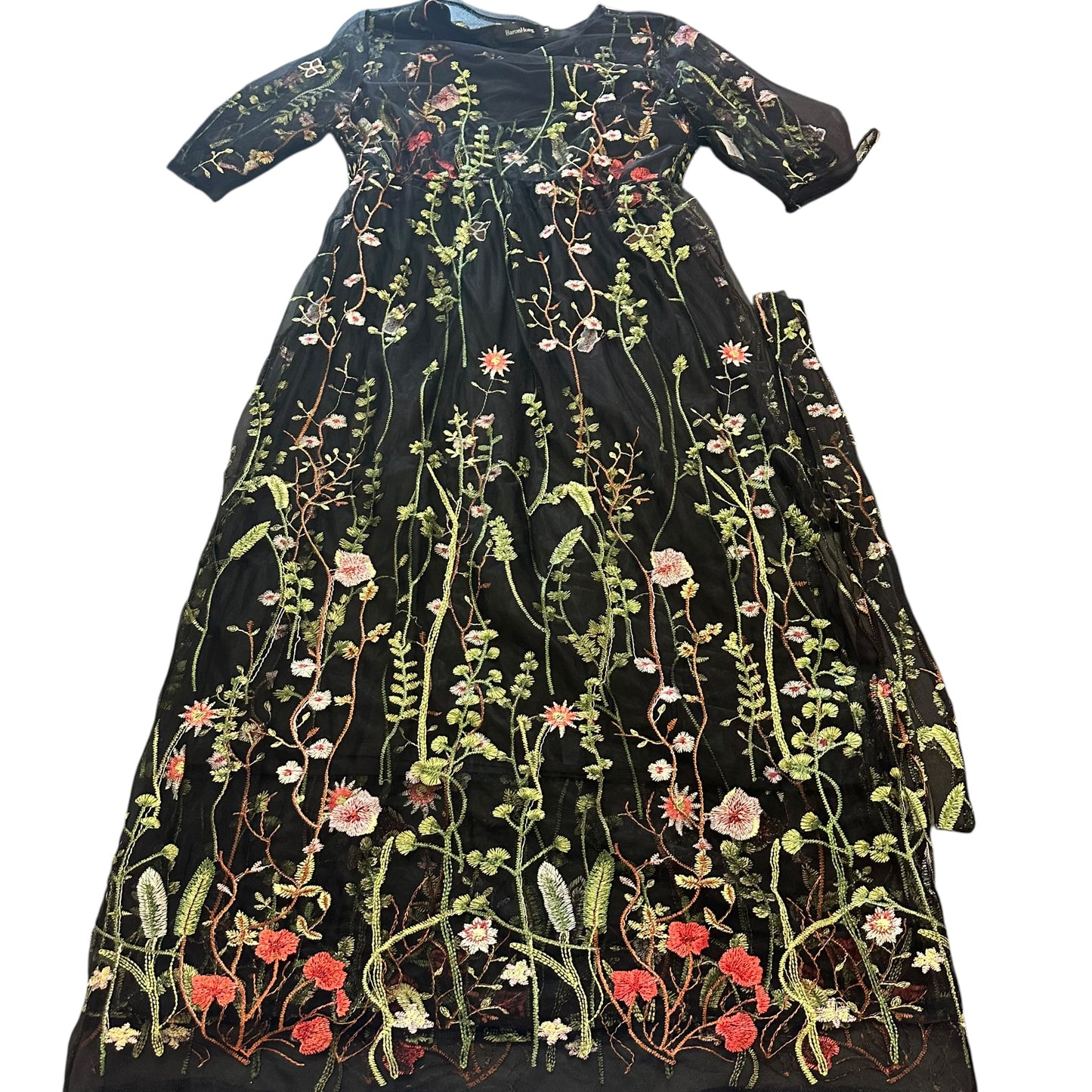 BARON HONG BLACK MESH EMBROIDERED DRESS 258 MEDUM