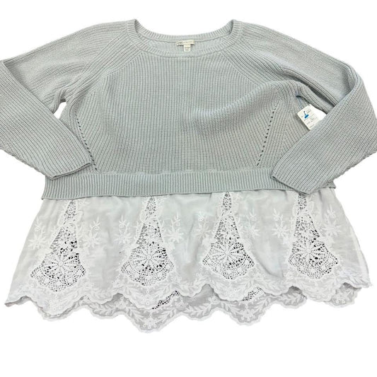 CATO GRAY SWEATER W WHITE EYELET HEM 100 SZ 18/20W
