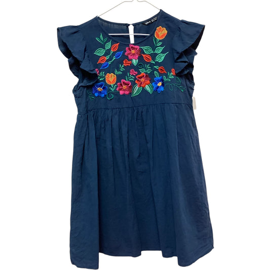 SHEIN NAVY EMBROIDERED FLORAL DRESS- MEDIUM - 139