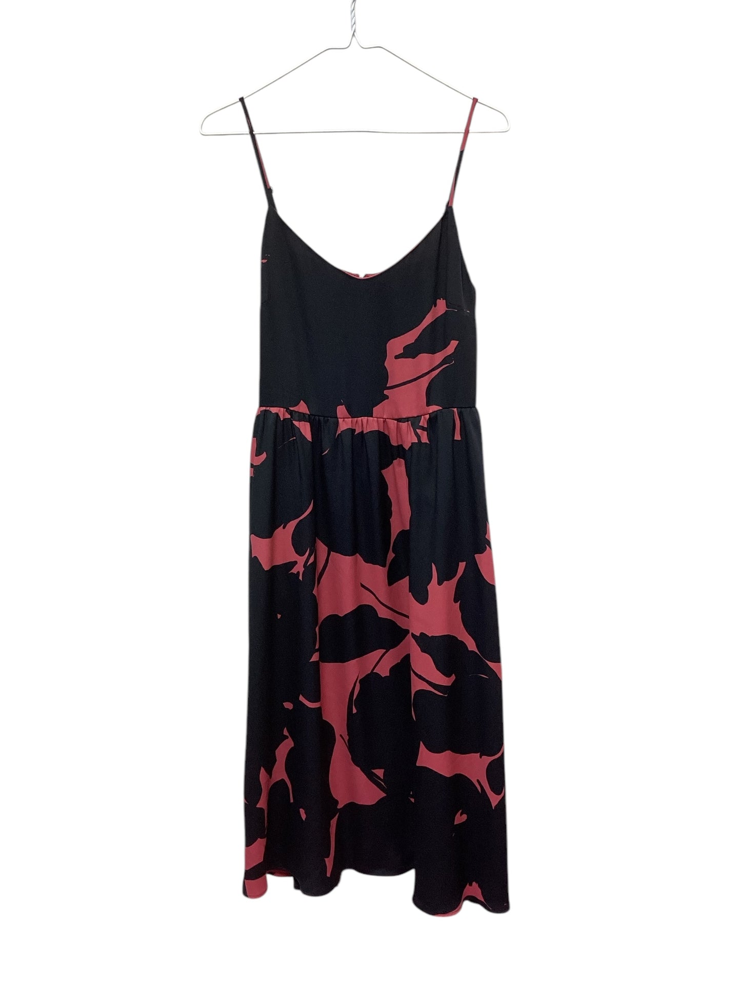 LOFT PINK BLACK FLORAL MIDI DRESS - SZ 6 - 25