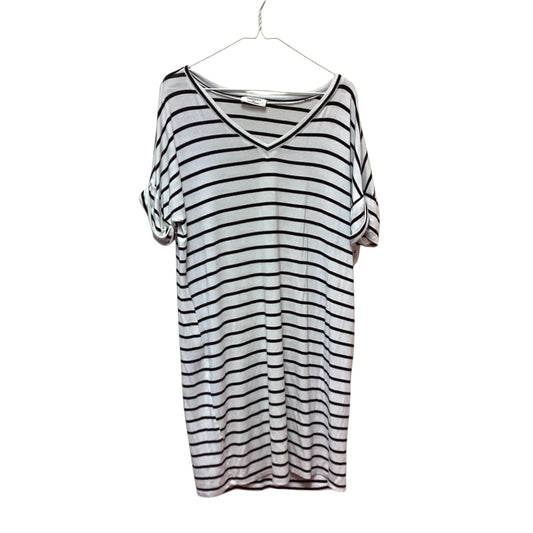 ZENANA WHITE BLACK STRIPED TSHIRT DRESS - MEDIUM - 198