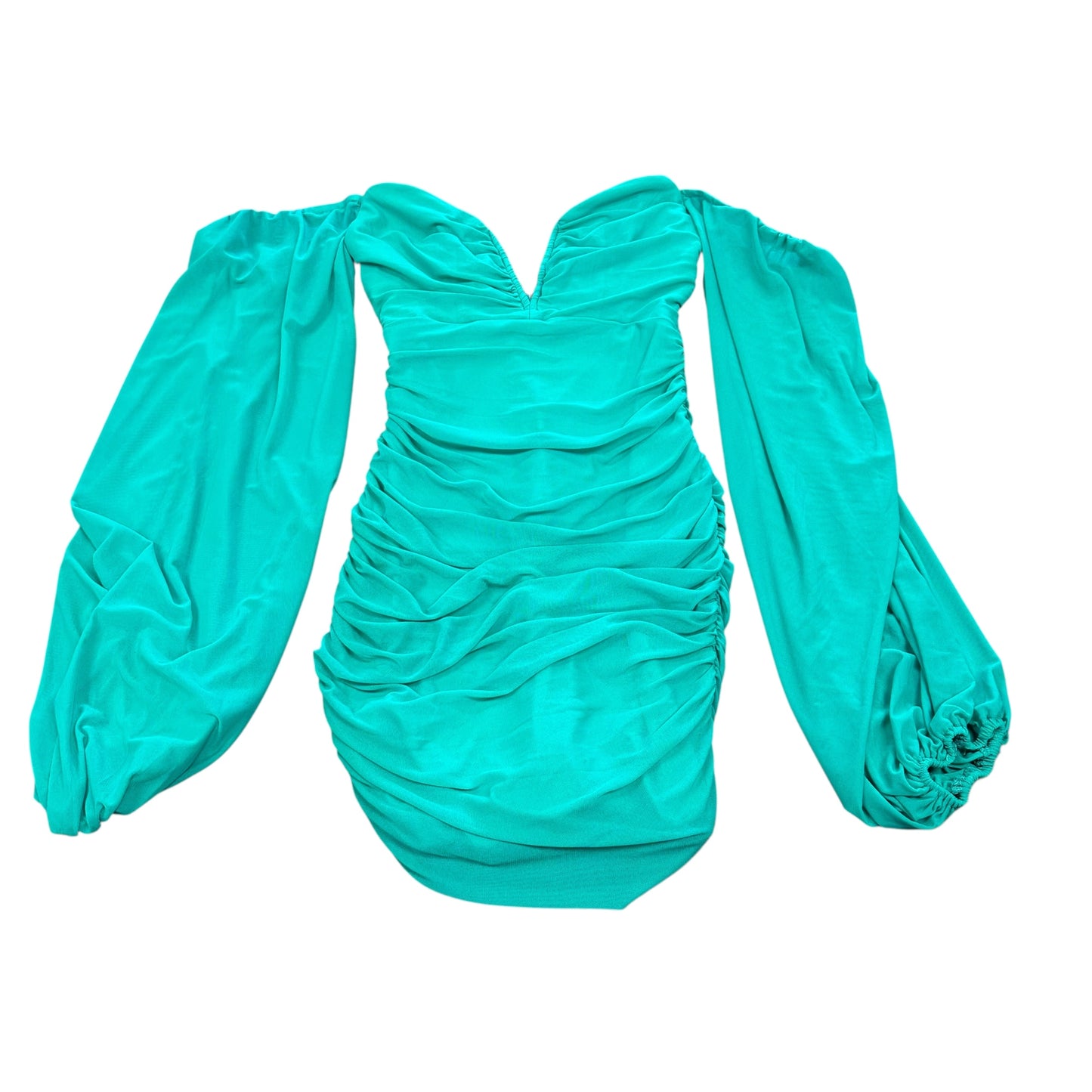 LUXXEL GREEN RUCHED MINI DRESS 223 SMALL