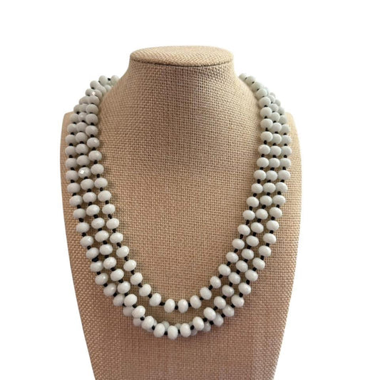 WHITE BEADED LONG NECKLACE 52