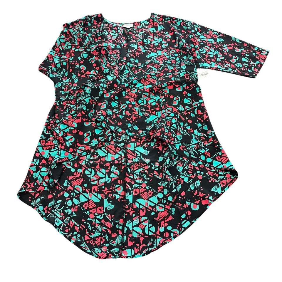 LULAROE TEAL BLACK PINK KIMONO 115 SMALL