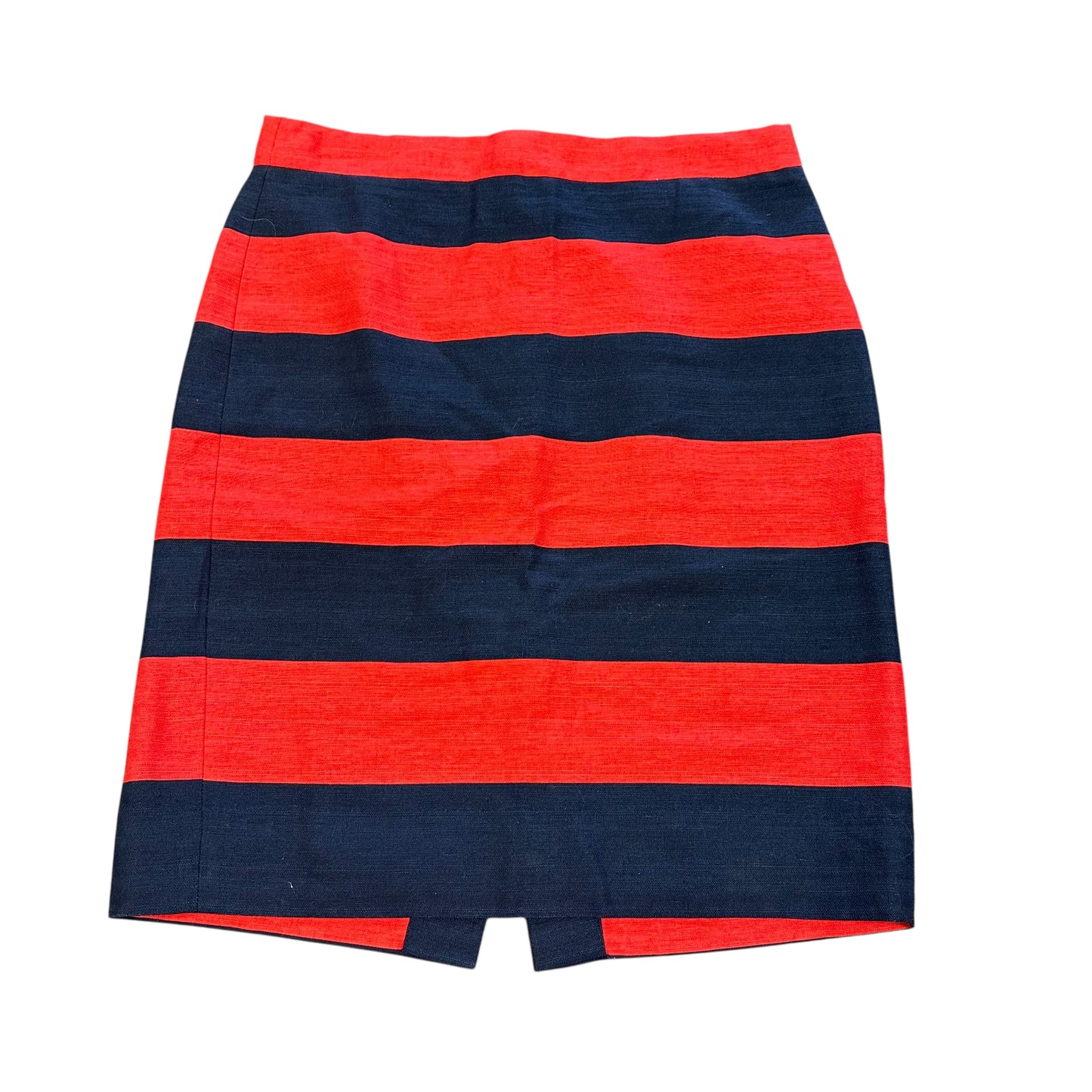 J CREW THE PENCIL SKIRT NAVY SALMON STRIPED SZ 4