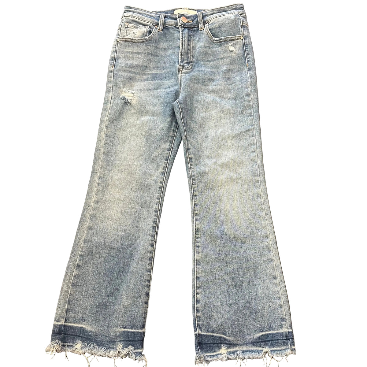 RISEN BLUE DENIM JEANS HIGH-RISE CROPPED RAW HAM 100  SZ 5/27