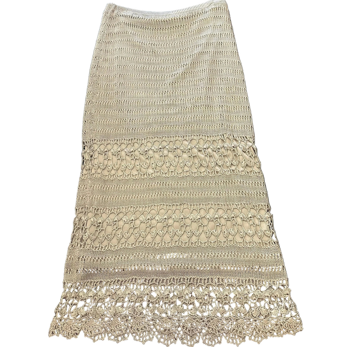 CHICO'S TAN CROCHETED KNIT MAXI SKIRT 100 MEDIUM