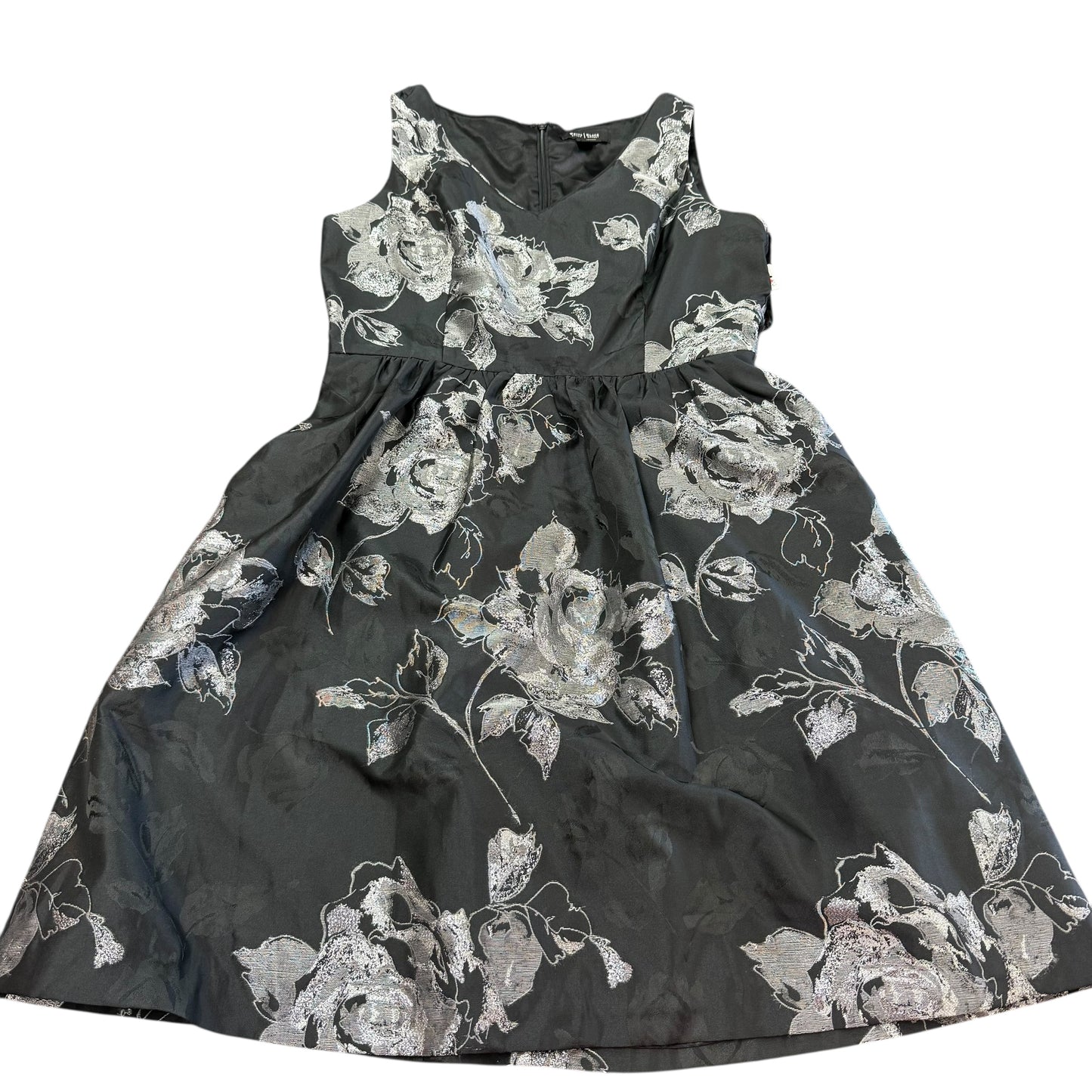 WHBM BLACK SILVER FLORAL DRESS 228 SZ 14