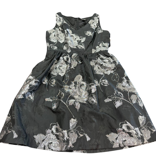 WHBM BLACK SILVER FLORAL DRESS 228 SZ 14