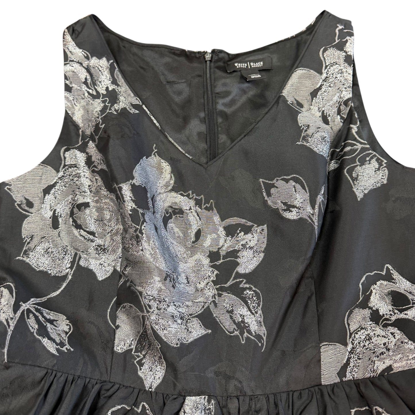 WHBM BLACK SILVER FLORAL DRESS 228 SZ 14
