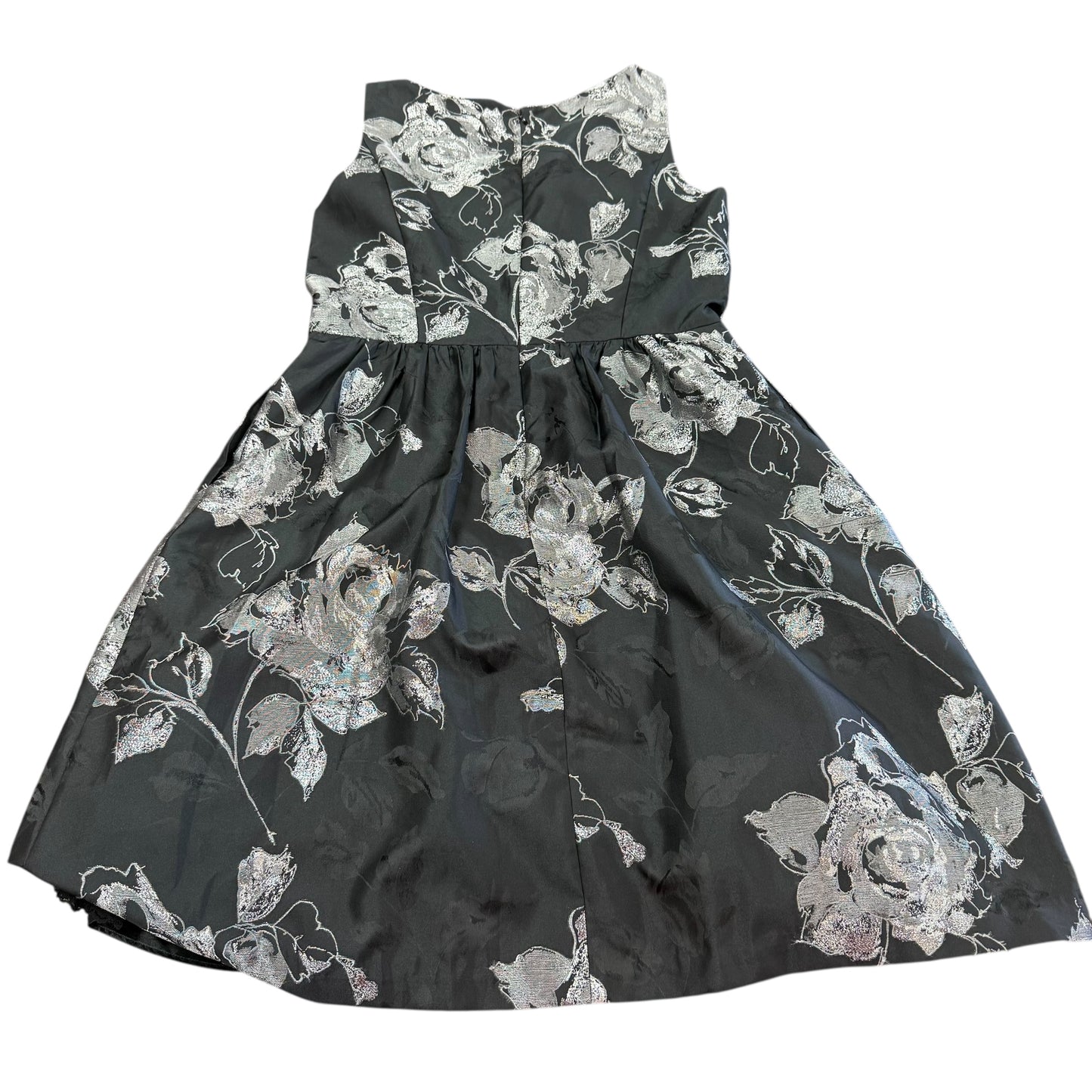 WHBM BLACK SILVER FLORAL DRESS 228 SZ 14