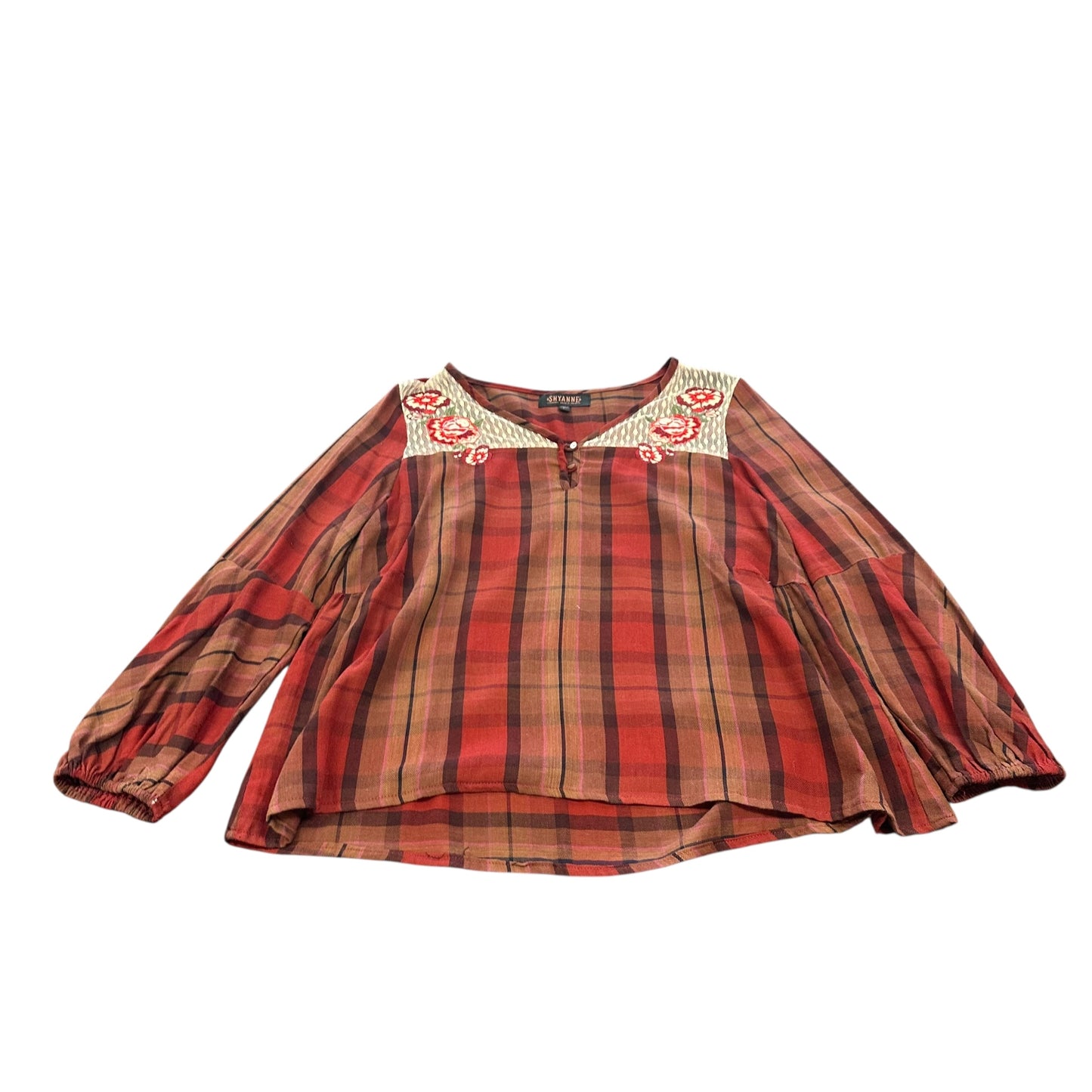 SHYANNE PLAID EMBROIDERED BLOUSE 100 LARGE