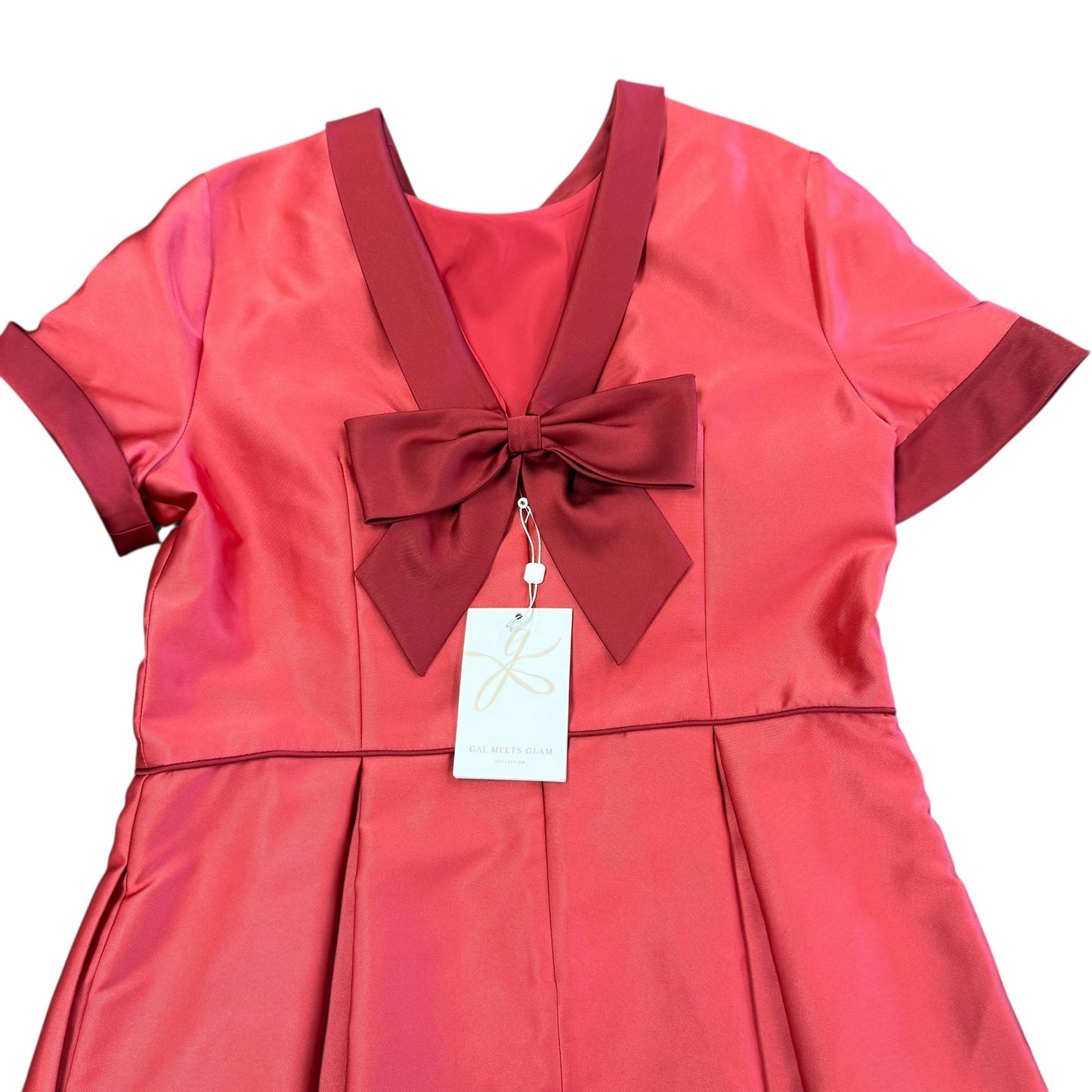GAL MEETS GLAM ANNABELLE BOW BACK DOUBLE FACE SATIN DRESS RED PINK 100 SZ 14 NWT