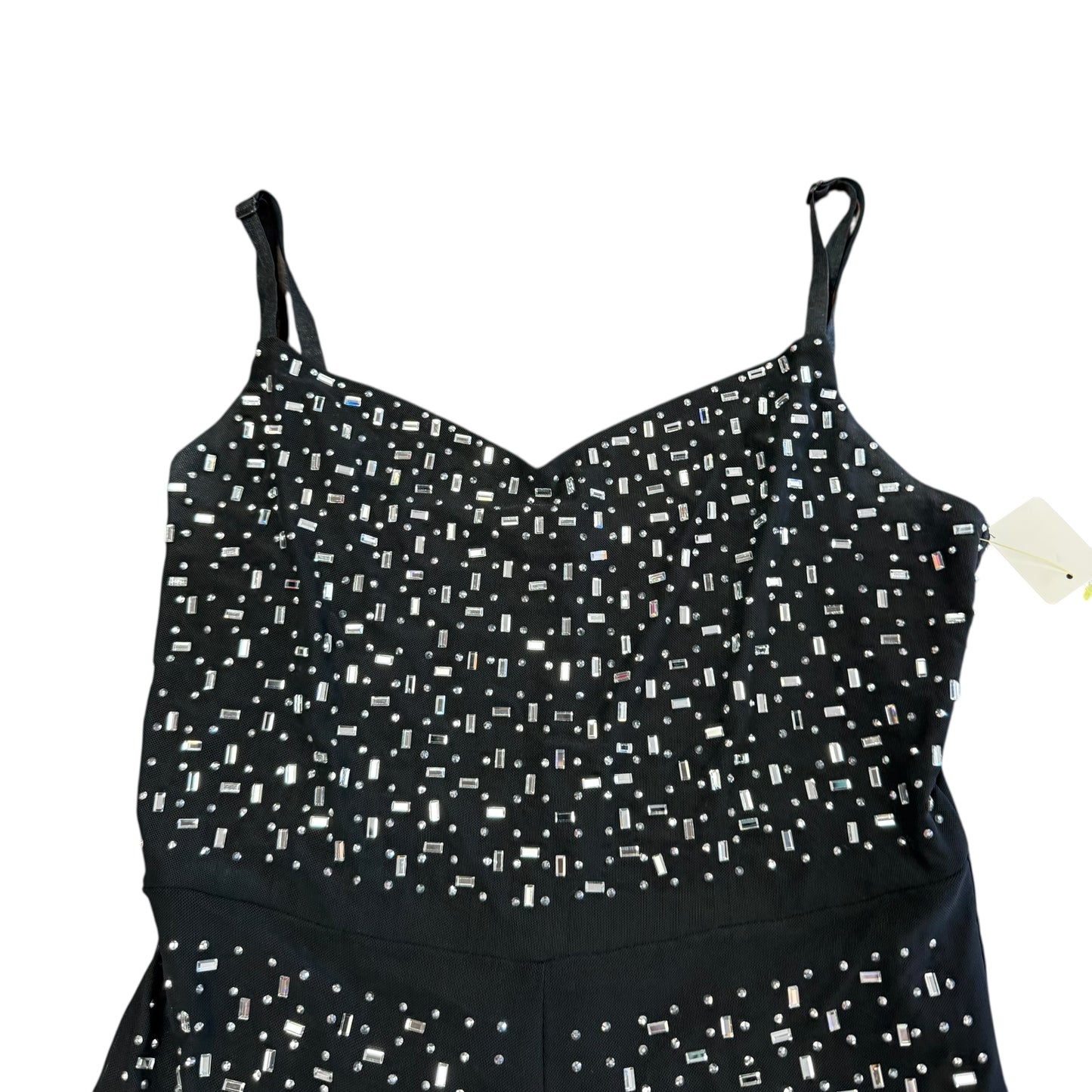 BLACK JUMPSUIT MESH RHINESTONE CORSET 223 LARGE *WEAR BOTTOM HEM