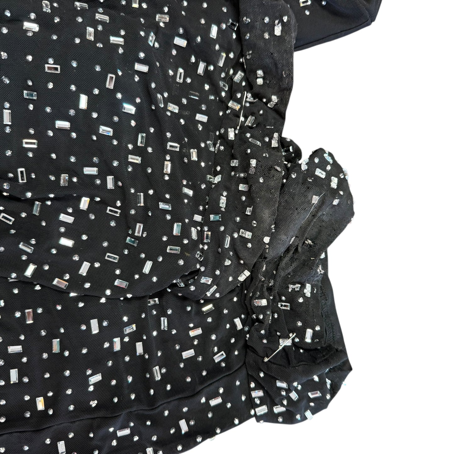 BLACK JUMPSUIT MESH RHINESTONE CORSET 223 LARGE *WEAR BOTTOM HEM