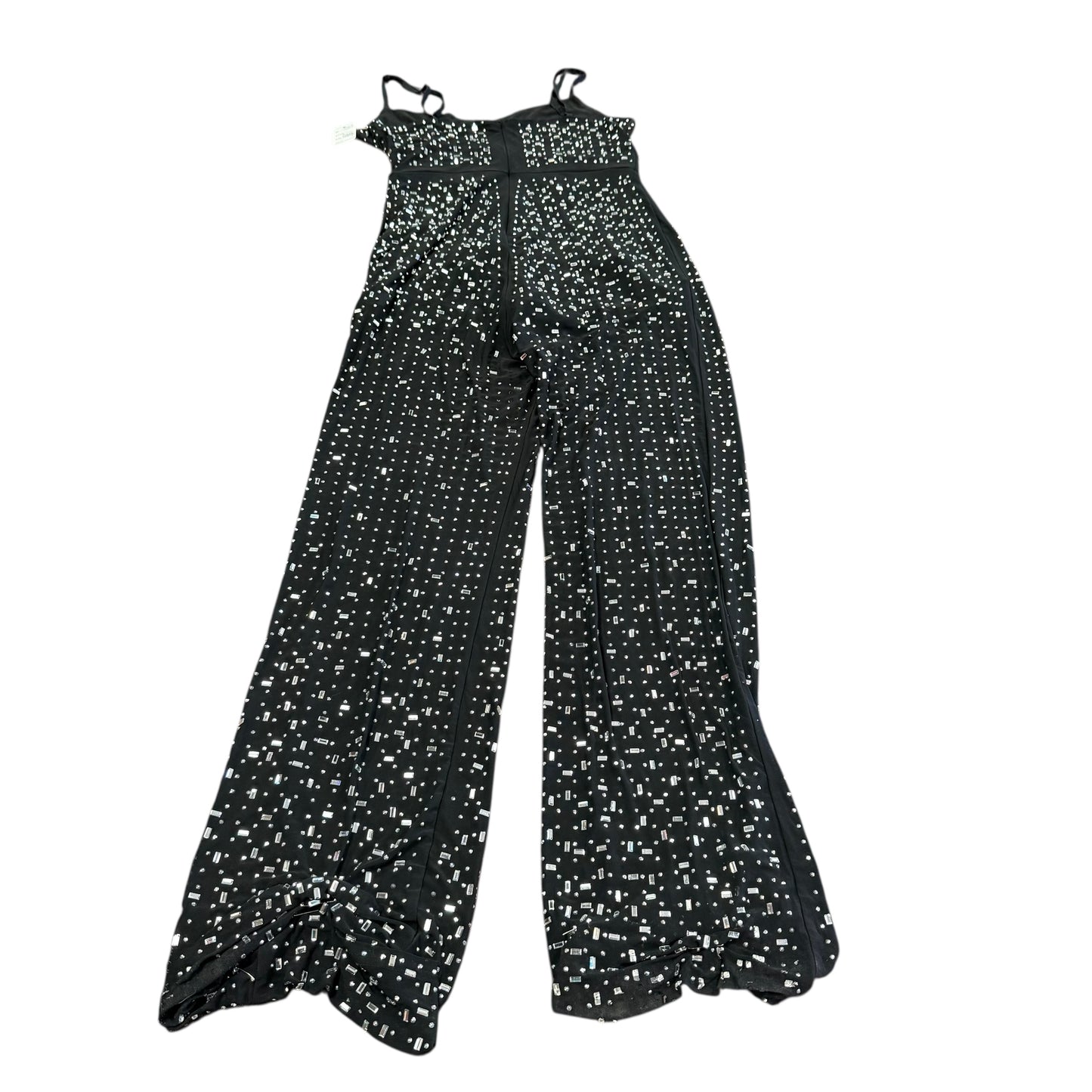 BLACK JUMPSUIT MESH RHINESTONE CORSET 223 LARGE *WEAR BOTTOM HEM