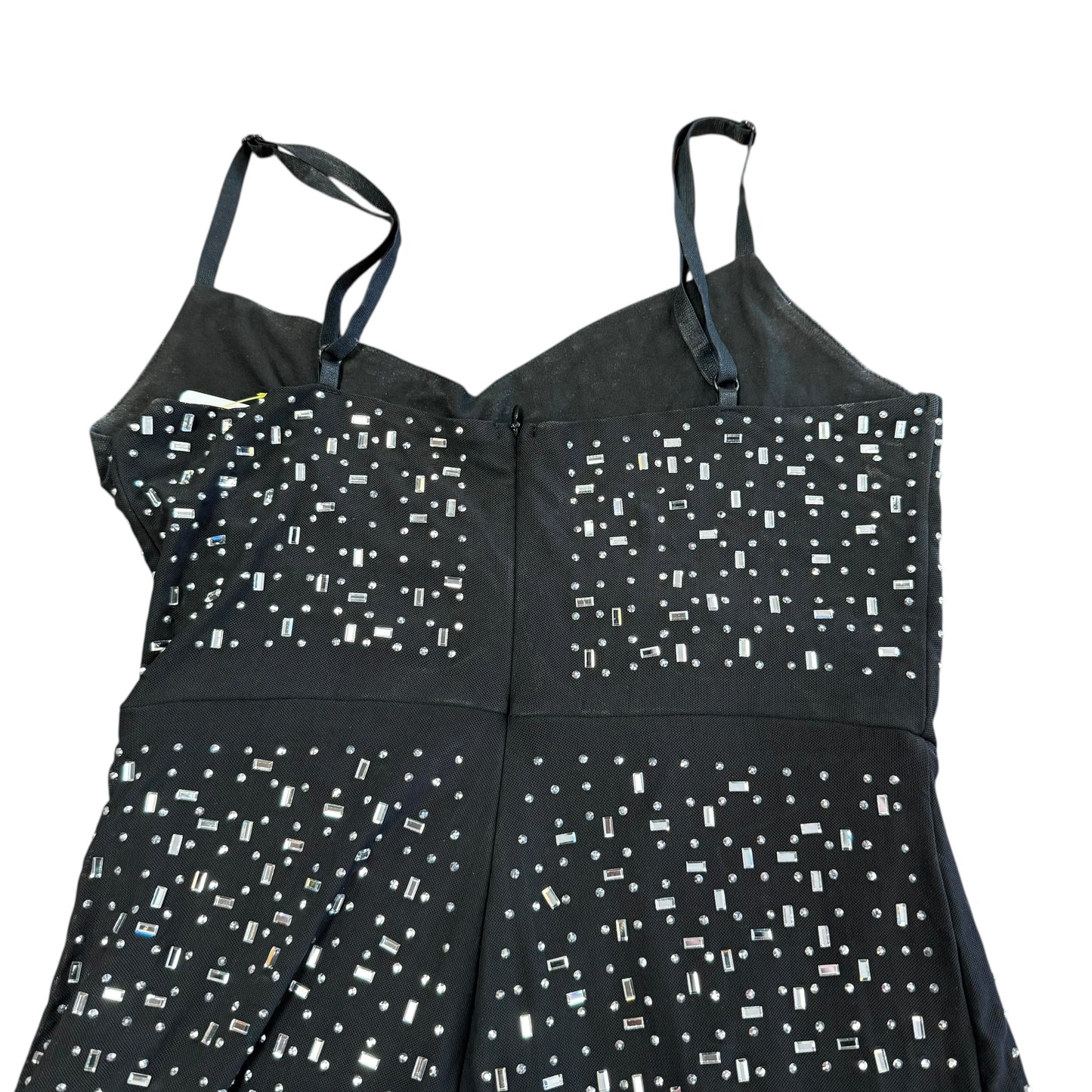 BLACK JUMPSUIT MESH RHINESTONE CORSET 223 LARGE *WEAR BOTTOM HEM